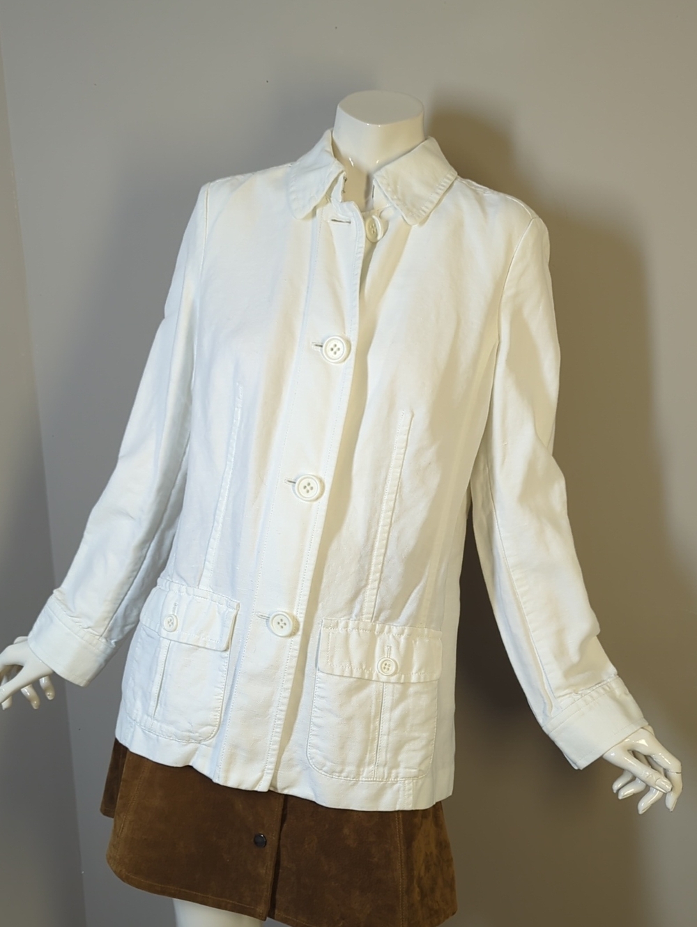 Women’s White Button-Front Jacket Liz Claiborne Linen Cotton Small